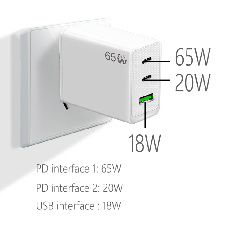 GaN PD65W Type-C x 2 + USB3.0 Laptop Adapter ,EU Plug(Black) - free shipping - PMC Jewellery - Order now!