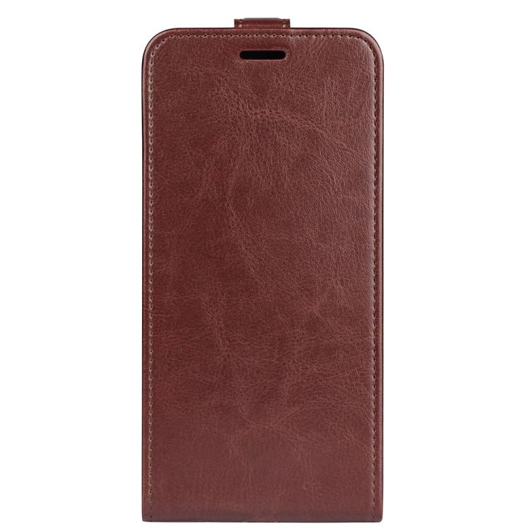 For iPhone 16e R64 Texture Single Vertical Flip Leather Phone Case(Brown) - iPhone 16e Cases by PMC TechLife | Online Shopping South Africa | PMC TechLife | Buy Now Pay Later Mobicred