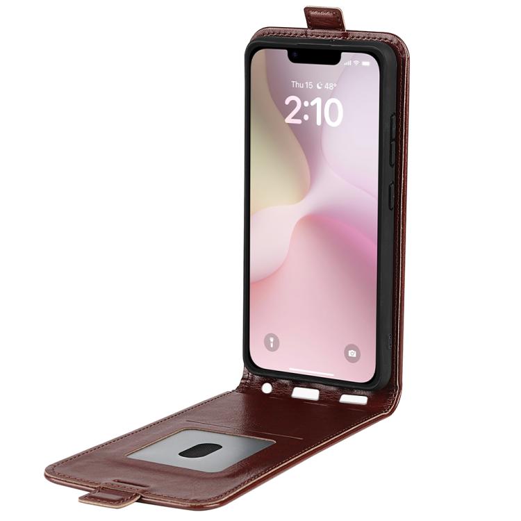 For iPhone 16e R64 Texture Single Vertical Flip Leather Phone Case(Brown) - iPhone 16e Cases by PMC TechLife | Online Shopping South Africa | PMC TechLife | Buy Now Pay Later Mobicred