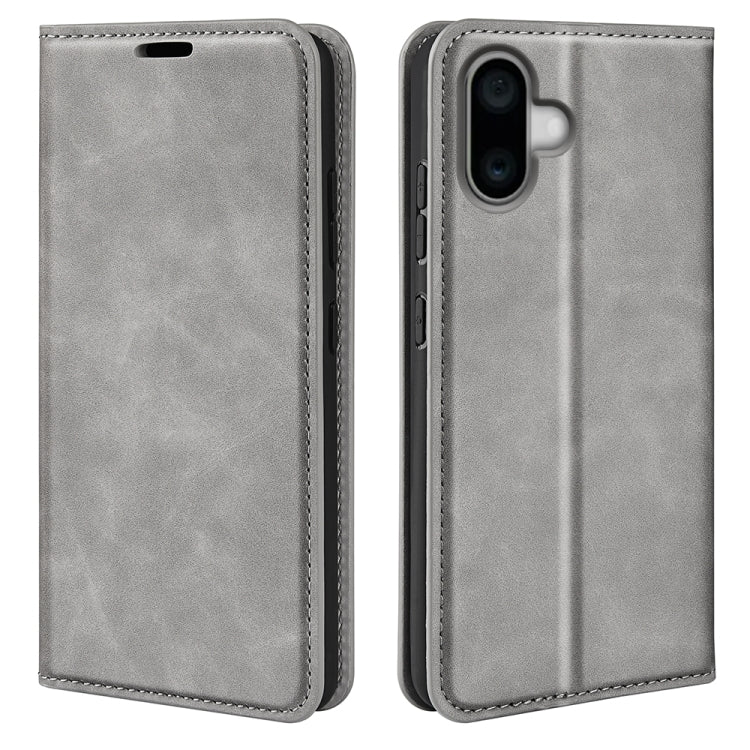 For iPhone 16 Pro Retro-skin  Magnetic Suction Leather Phone Case(Grey) - iPhone 16 Pro Cases by PMC TechLife | Online Shopping South Africa | PMC TechLife | Buy Now Pay Later Mobicred