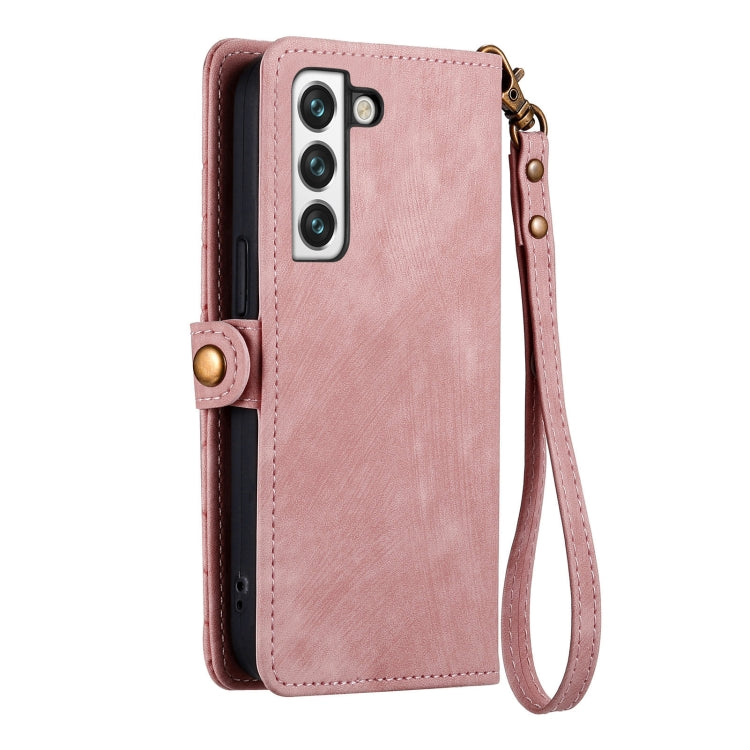 For Samsung Galaxy S23 5G Geometric Zipper Wallet Side Buckle Leather Phone Case(Pink) - free shipping - PMC TechLife - Order now!