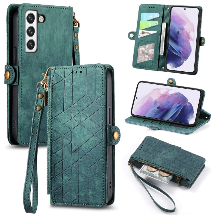 For Samsung Galaxy S23 5G Geometric Zipper Wallet Side Buckle Leather Phone Case(Green) - free shipping - PMC TechLife - Order now!