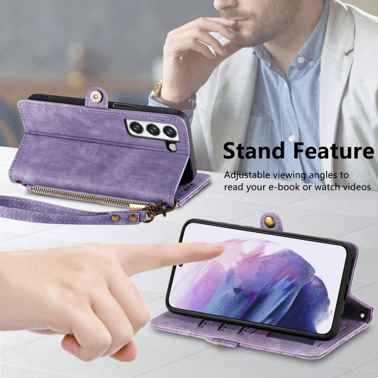 For Samsung Galaxy S23 5G Geometric Zipper Wallet Side Buckle Leather Phone Case(Purple) - free shipping - PMC TechLife - Order now!