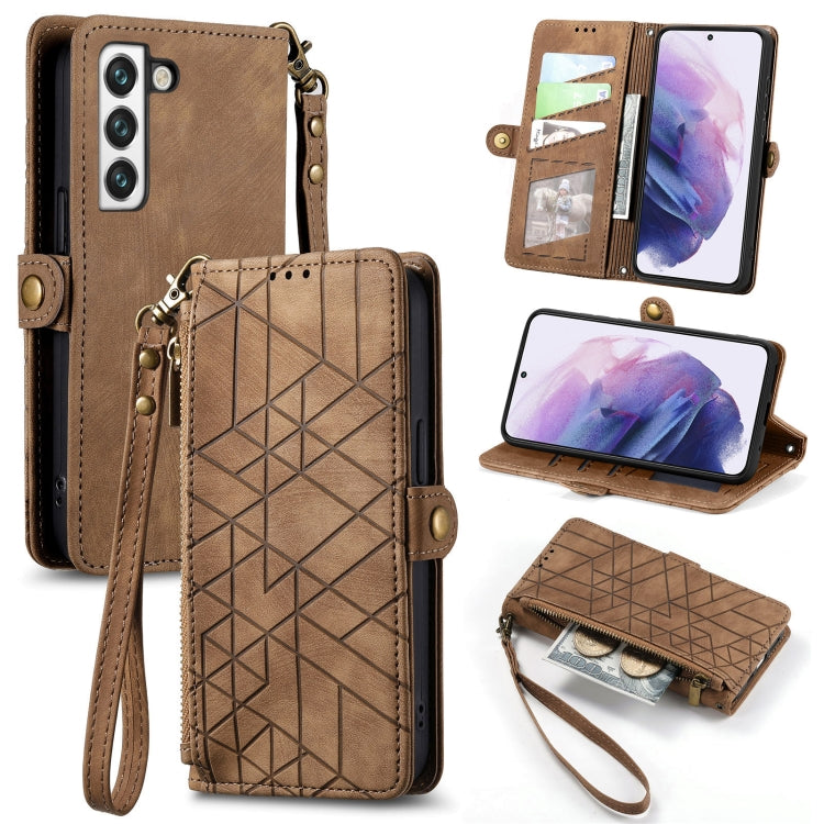 For Samsung Galaxy S23+ 5G Geometric Zipper Wallet Side Buckle Leather Phone Case(Brown) - free shipping - PMC TechLife - Order now!