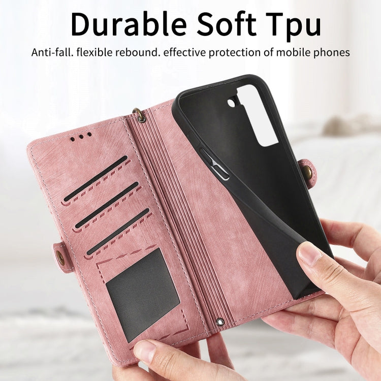 For Samsung Galaxy S23 Ultra 5G Geometric Zipper Wallet Side Buckle Leather Phone Case(Pink) - free shipping - PMC TechLife - Order now!