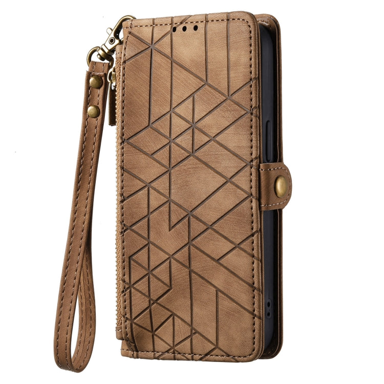 For Samsung Galaxy S23 Ultra 5G Geometric Zipper Wallet Side Buckle Leather Phone Case(Brown) - free shipping - PMC TechLife - Order now!