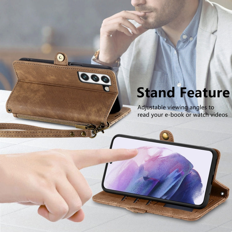 For Samsung Galaxy S23 Ultra 5G Geometric Zipper Wallet Side Buckle Leather Phone Case(Brown) - free shipping - PMC TechLife - Order now!