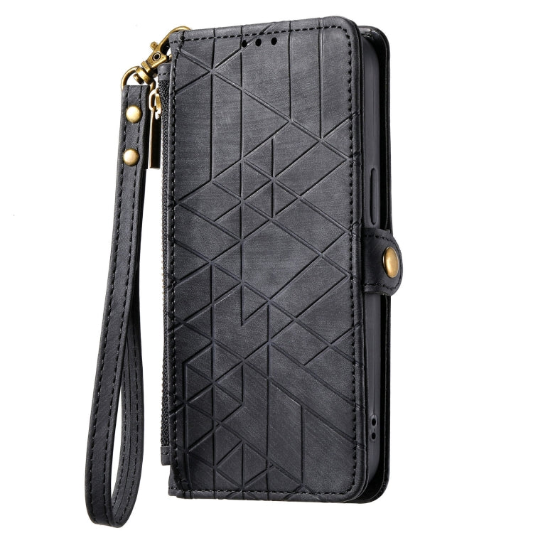 For Samsung Galaxy S23 Ultra 5G Geometric Zipper Wallet Side Buckle Leather Phone Case(Black) - free shipping - PMC TechLife - Order now!