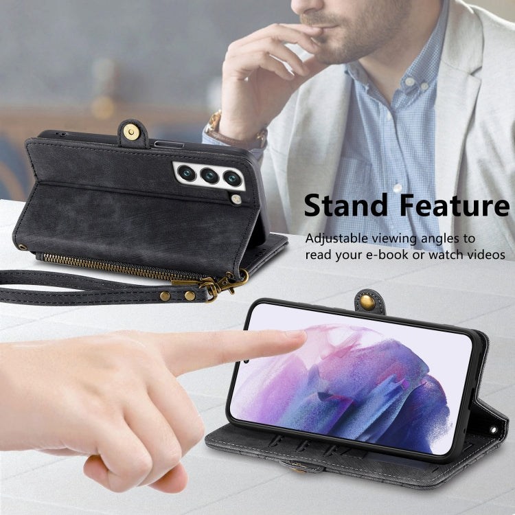 For Samsung Galaxy S22 5G Geometric Zipper Wallet Side Buckle Leather Phone Case(Black) - free shipping - PMC TechLife - Order now!