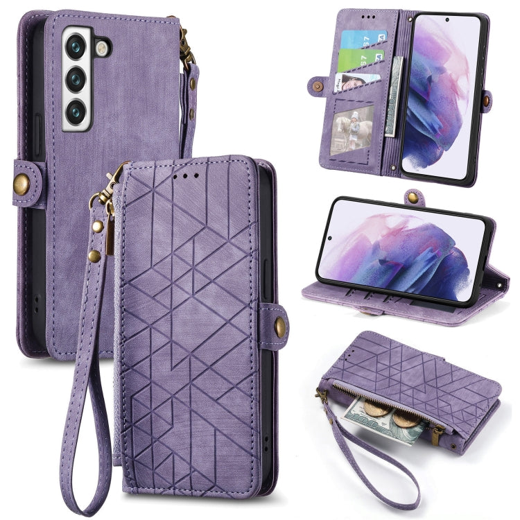 For Samsung Galaxy S22+ 5G Geometric Zipper Wallet Side Buckle Leather Phone Case(Purple) - free shipping - PMC TechLife - Order now!