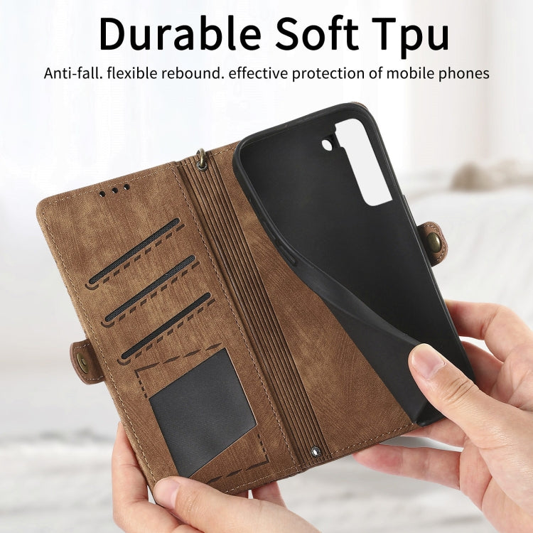 For Samsung Galaxy S22+ 5G Geometric Zipper Wallet Side Buckle Leather Phone Case(Brown) - free shipping - PMC TechLife - Order now!