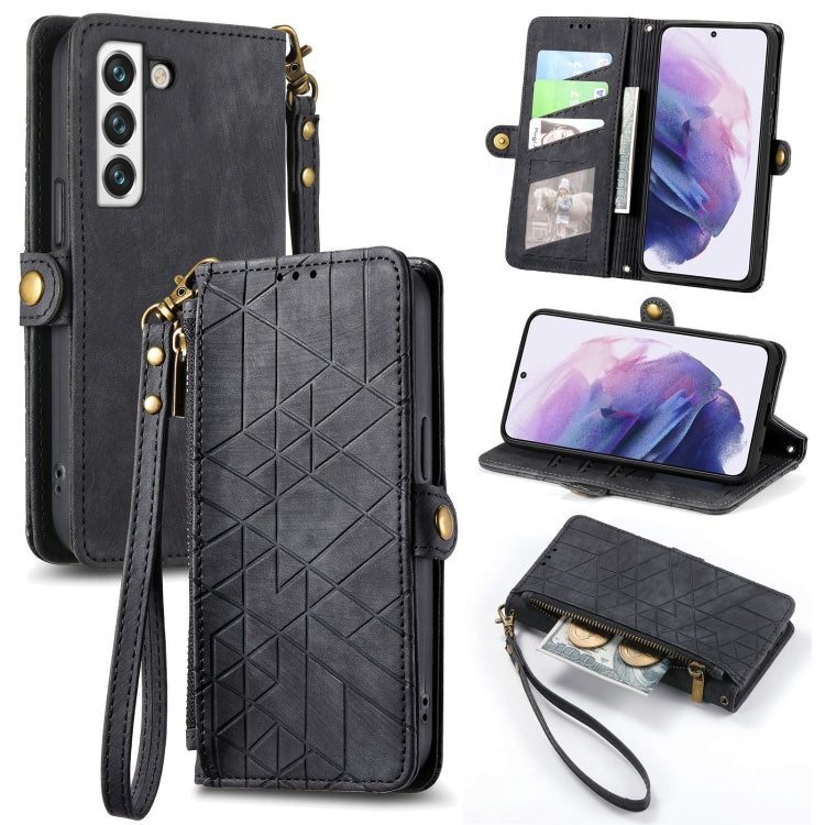 For Samsung Galaxy S22+ 5G Geometric Zipper Wallet Side Buckle Leather Phone Case(Black) - free shipping - PMC TechLife - Order now!