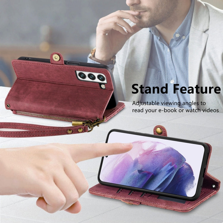 For Samsung Galaxy S22 Ultra 5G Geometric Zipper Wallet Side Buckle Leather Phone Case(Red) - free shipping - PMC TechLife - Order now!