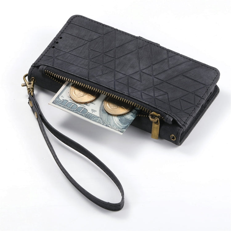 For Samsung Galaxy S22 Ultra 5G Geometric Zipper Wallet Side Buckle Leather Phone Case(Black) - free shipping - PMC TechLife - Order now!