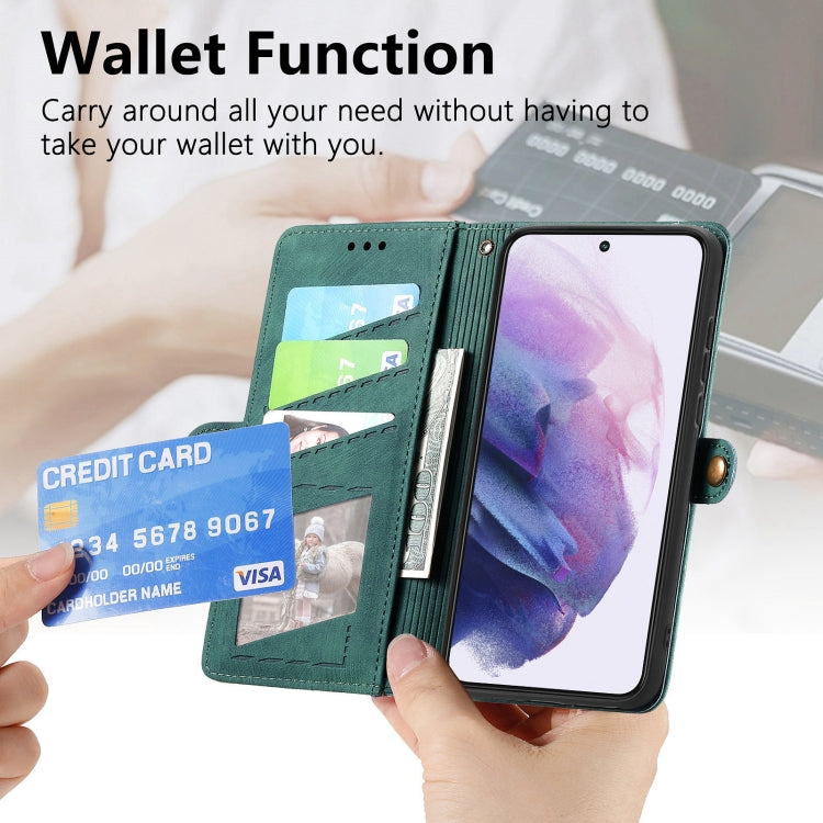 For Samsung Galaxy S21+ 5G Geometric Zipper Wallet Side Buckle Leather Phone Case(Green) - free shipping - PMC TechLife - Order now!