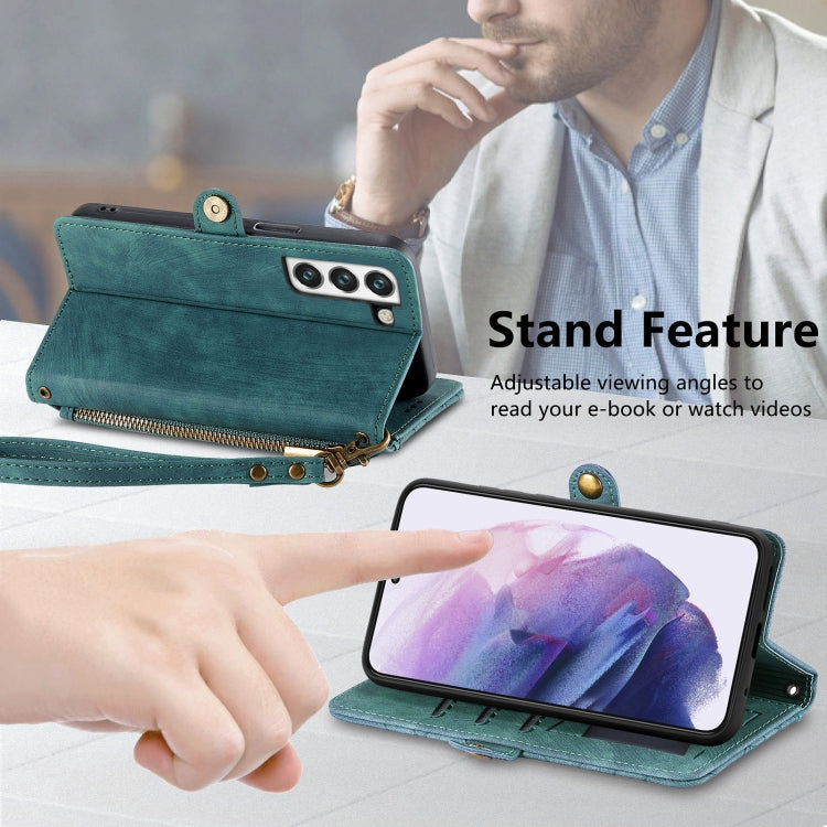 For Samsung Galaxy S21+ 5G Geometric Zipper Wallet Side Buckle Leather Phone Case(Green) - free shipping - PMC TechLife - Order now!