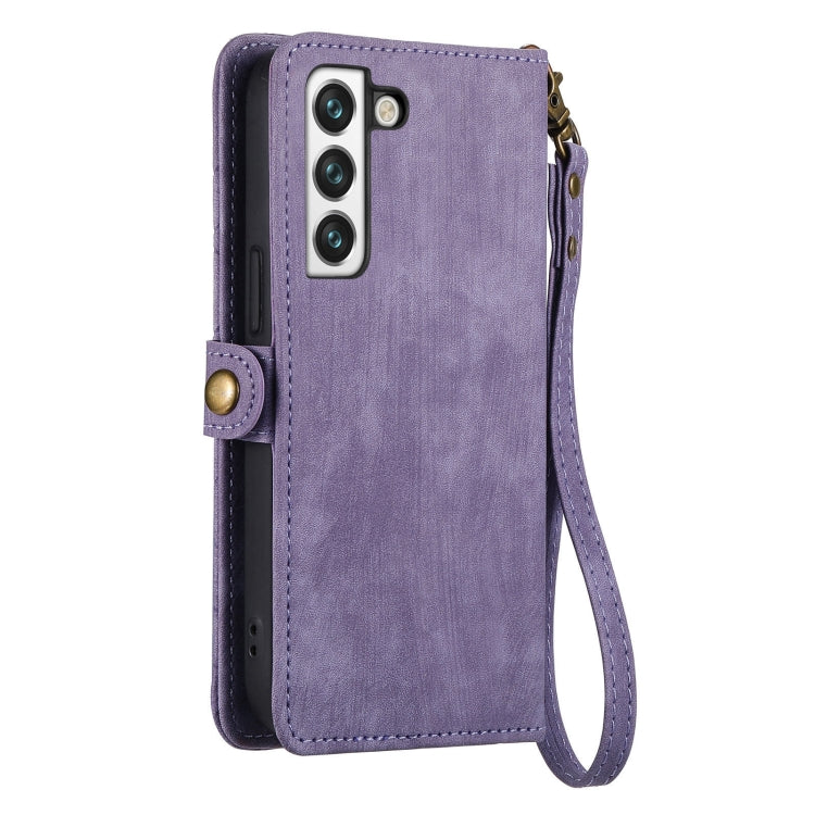 For Samsung Galaxy S21 FE 5G Geometric Zipper Wallet Side Buckle Leather Phone Case(Purple) - free shipping - PMC TechLife - Order now!