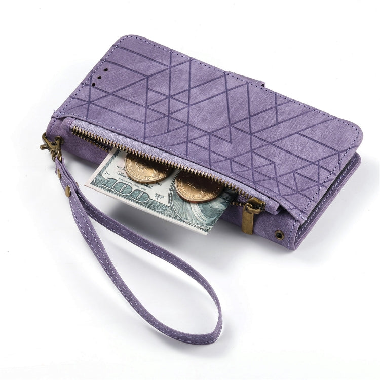 For Samsung Galaxy S21 FE 5G Geometric Zipper Wallet Side Buckle Leather Phone Case(Purple) - free shipping - PMC TechLife - Order now!