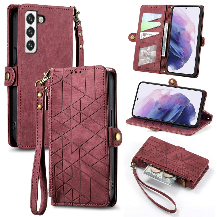 For Samsung Galaxy S20 Ultra Geometric Zipper Wallet Side Buckle Leather Phone Case(Red) - free shipping - PMC TechLife - Order now!