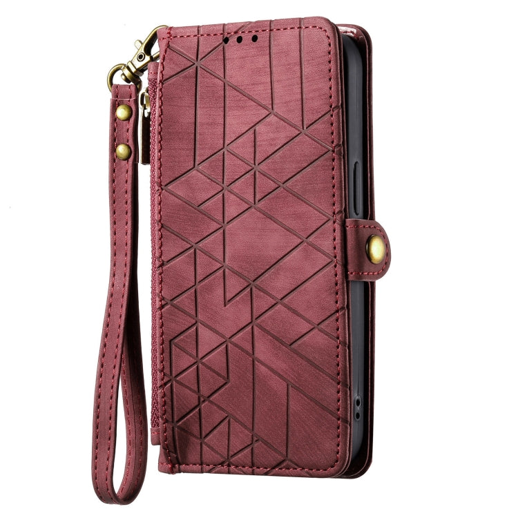 For Samsung Galaxy S20 Ultra Geometric Zipper Wallet Side Buckle Leather Phone Case(Red) - free shipping - PMC TechLife - Order now!