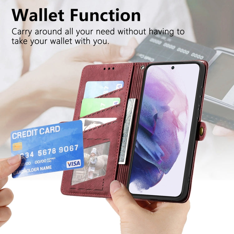 For Samsung Galaxy S20 Ultra Geometric Zipper Wallet Side Buckle Leather Phone Case(Red) - free shipping - PMC TechLife - Order now!