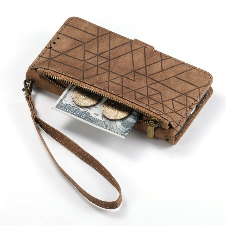For Samsung Galaxy S20 Ultra Geometric Zipper Wallet Side Buckle Leather Phone Case(Brown) - free shipping - PMC TechLife - Order now!