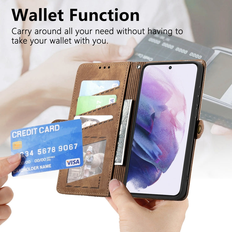 For Samsung Galaxy S20 Ultra Geometric Zipper Wallet Side Buckle Leather Phone Case(Brown) - free shipping - PMC TechLife - Order now!