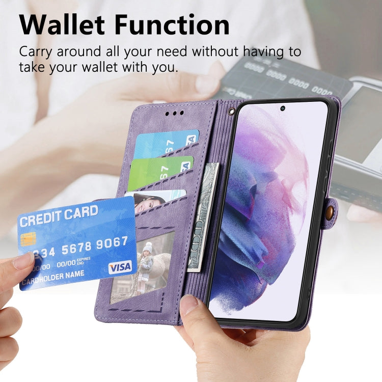 For Samsung Galaxy Note20 Ultra Geometric Zipper Wallet Side Buckle Leather Phone Case(Purple) - free shipping - PMC TechLife - Order now!