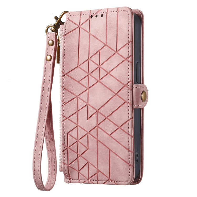 For Samsung Galaxy A50 Geometric Zipper Wallet Side Buckle Leather Phone Case(Pink) - free shipping - PMC TechLife - Order now!