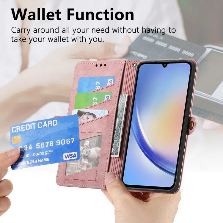For Samsung Galaxy A50 Geometric Zipper Wallet Side Buckle Leather Phone Case(Pink) - free shipping - PMC TechLife - Order now!