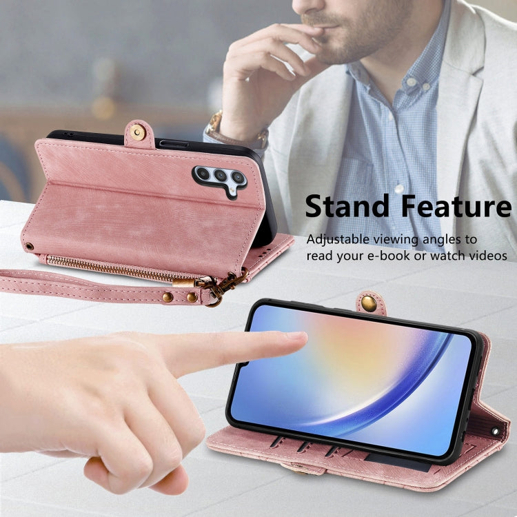 For Samsung Galaxy A50 Geometric Zipper Wallet Side Buckle Leather Phone Case(Pink) - free shipping - PMC TechLife - Order now!