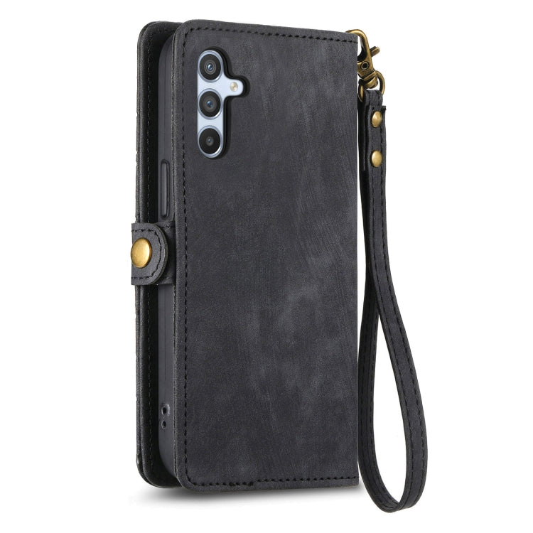 For Samsung Galaxy A12 Geometric Zipper Wallet Side Buckle Leather Phone Case(Black) - free shipping - PMC TechLife - Order now!