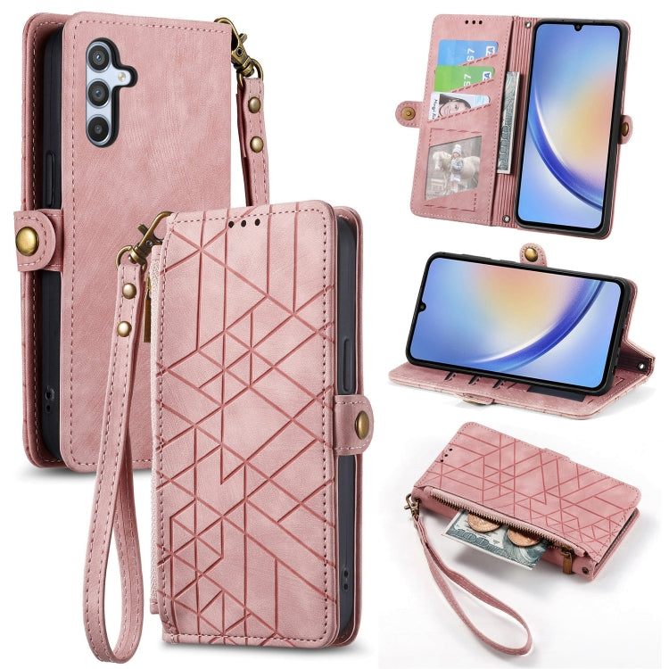 For Samsung Galaxy A71 Geometric Zipper Wallet Side Buckle Leather Phone Case(Pink) - free shipping - PMC TechLife - Order now!