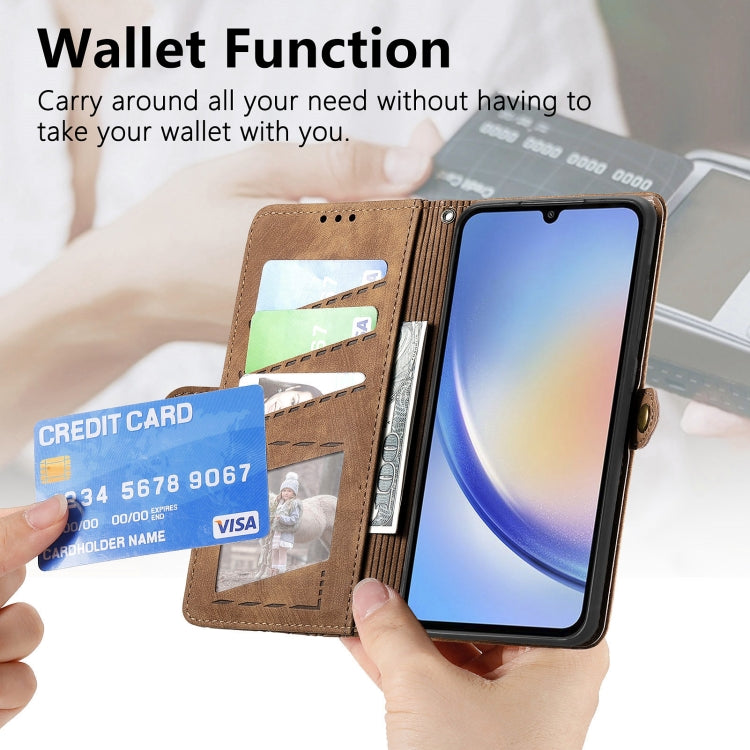 For Samsung Galaxy A21S Geometric Zipper Wallet Side Buckle Leather Phone Case(Brown) - free shipping - PMC TechLife - Order now!