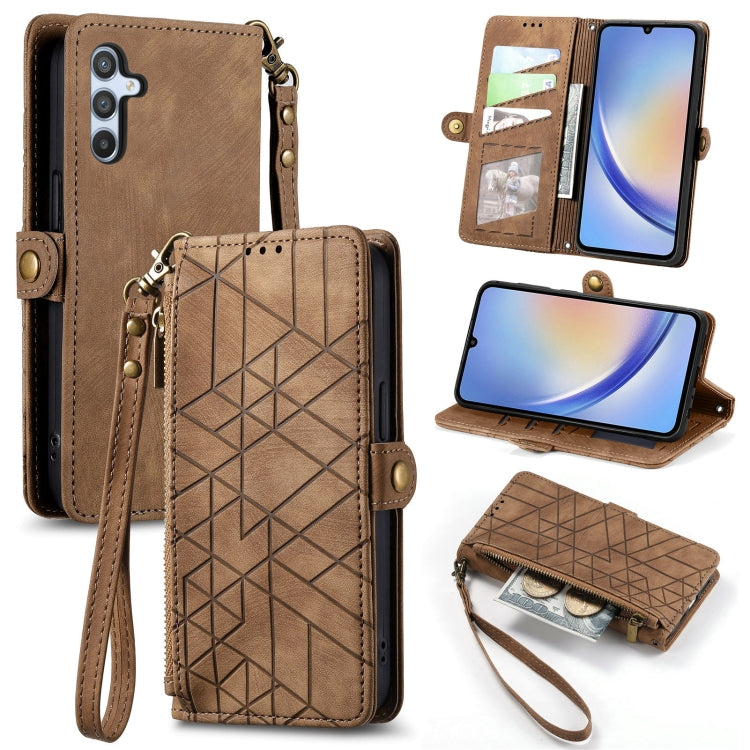 For Samsung Galaxy A32 4G Geometric Zipper Wallet Side Buckle Leather Phone Case(Brown) - free shipping - PMC TechLife - Order now!