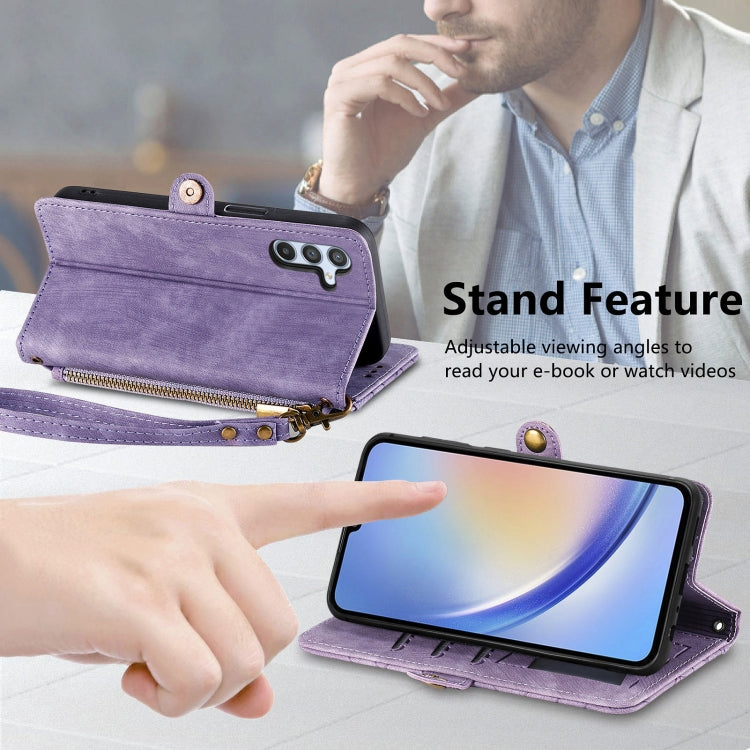 For Samsung Galaxy A72 Geometric Zipper Wallet Side Buckle Leather Phone Case(Purple) - free shipping - PMC TechLife - Order now!