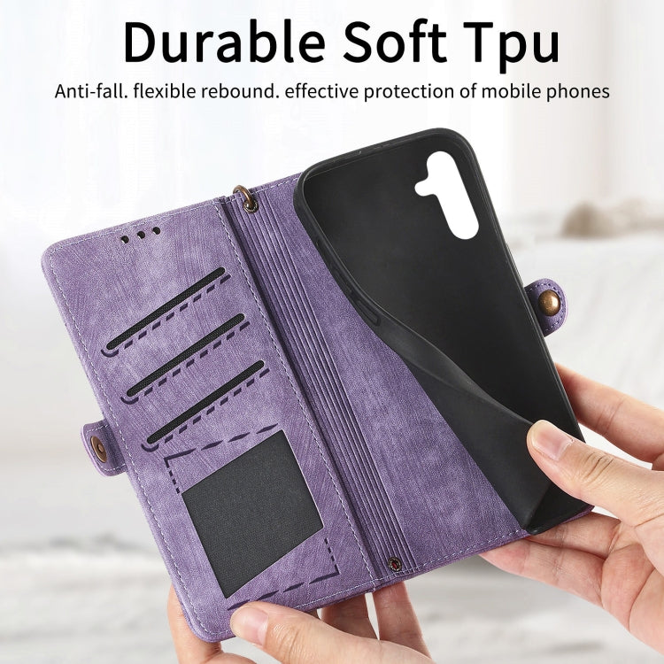 For Samsung Galaxy A72 Geometric Zipper Wallet Side Buckle Leather Phone Case(Purple) - free shipping - PMC TechLife - Order now!