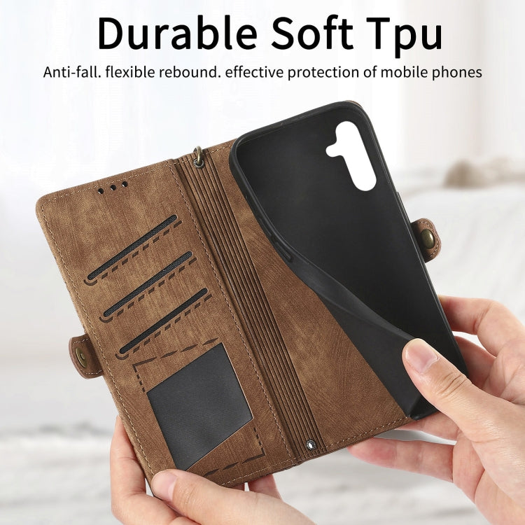 For Samsung Galaxy A13 4G Geometric Zipper Wallet Side Buckle Leather Phone Case(Brown) - free shipping - PMC TechLife - Order now!