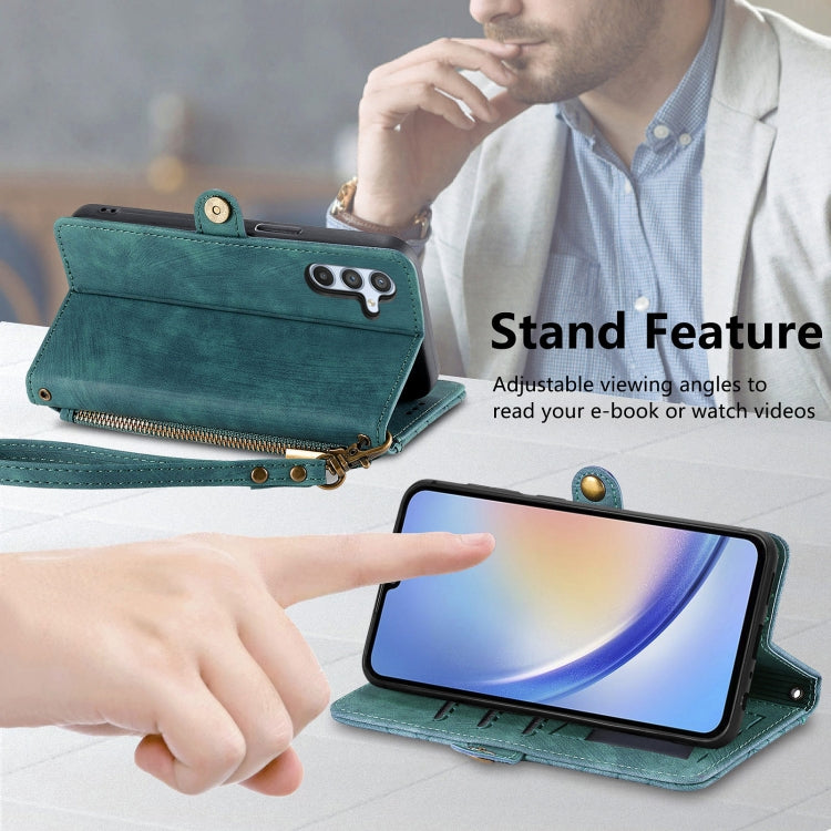 For Samsung Galaxy A13 5G Geometric Zipper Wallet Side Buckle Leather Phone Case(Green) - free shipping - PMC TechLife - Order now!