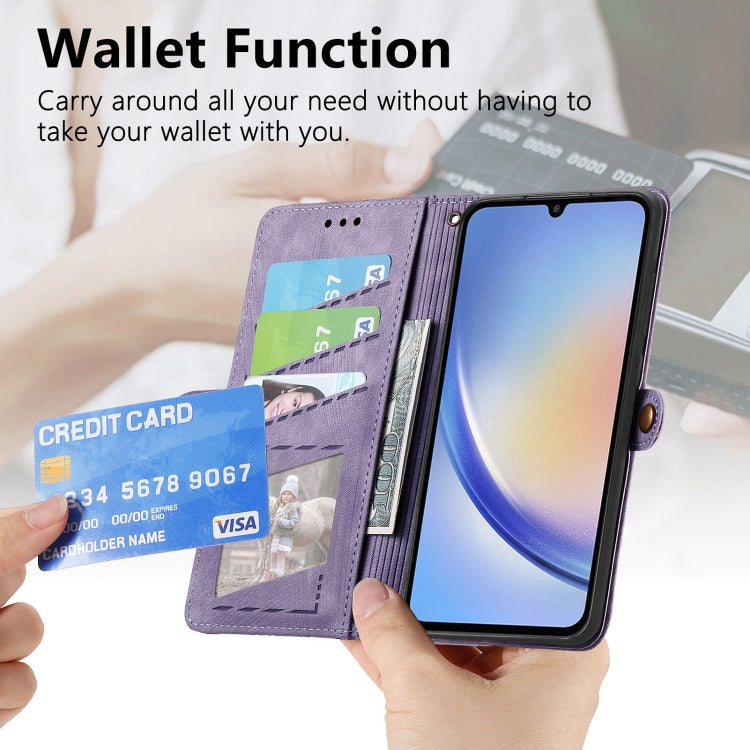 For Samsung Galaxy A13 5G Geometric Zipper Wallet Side Buckle Leather Phone Case(Purple) - free shipping - PMC TechLife - Order now!