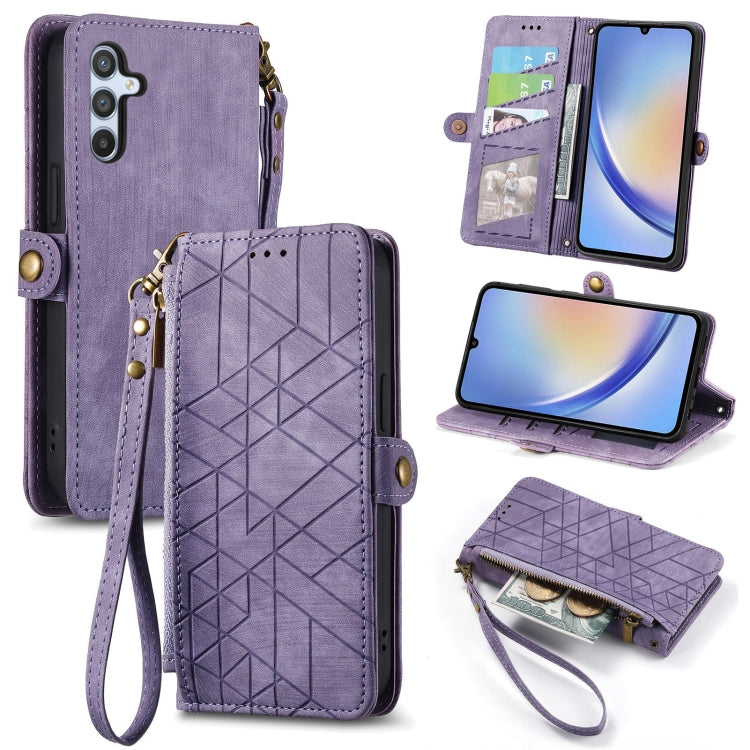 For Samsung Galaxy A54 5G Geometric Zipper Wallet Side Buckle Leather Phone Case(Purple) - free shipping - PMC TechLife - Order now!