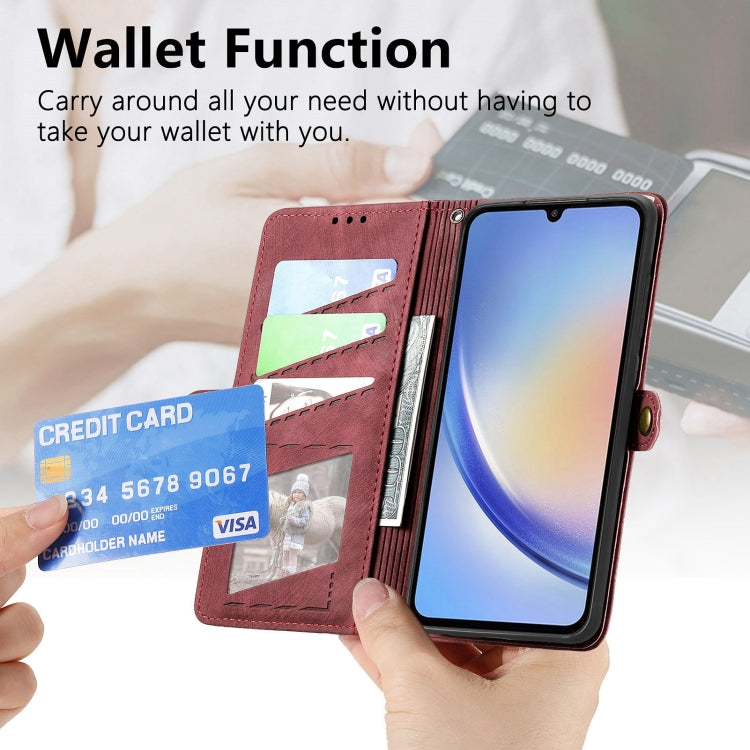 For Samsung Galaxy A14 4G Geometric Zipper Wallet Side Buckle Leather Phone Case(Red) - free shipping - PMC TechLife - Order now!