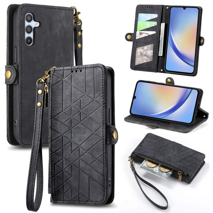 For Samsung Galaxy A14 5G Geometric Zipper Wallet Side Buckle Leather Phone Case(Black) - free shipping - PMC TechLife - Order now!