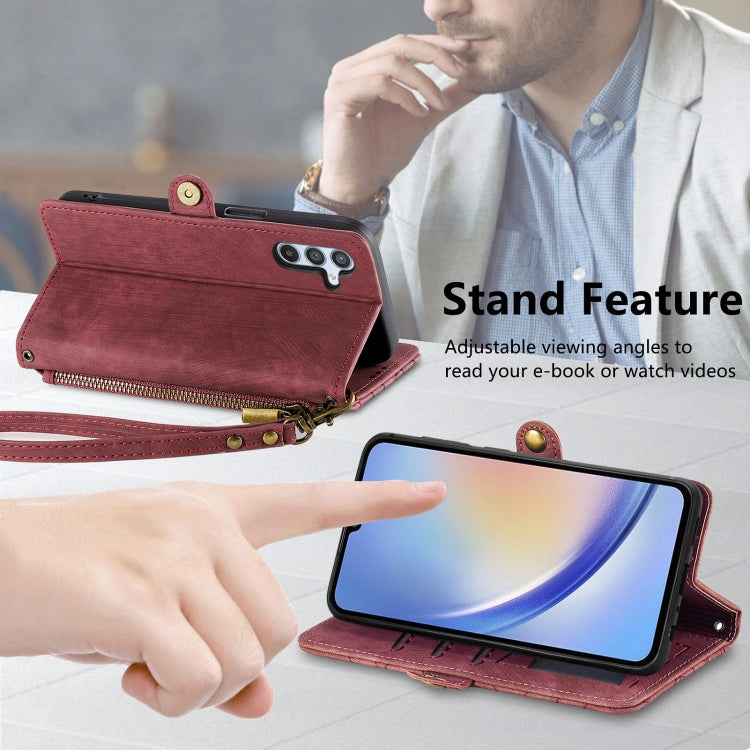 For Samsung Galaxy A34 5G Geometric Zipper Wallet Side Buckle Leather Phone Case(Red) - free shipping - PMC TechLife - Order now!