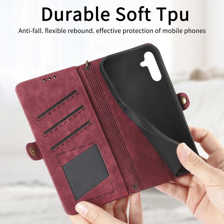 For Samsung Galaxy A34 5G Geometric Zipper Wallet Side Buckle Leather Phone Case(Red) - free shipping - PMC TechLife - Order now!