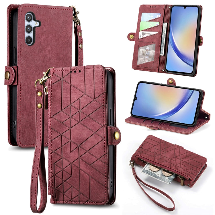 For Samsung Galaxy A24 4G Geometric Zipper Wallet Side Buckle Leather Phone Case(Red) - free shipping - PMC TechLife - Order now!