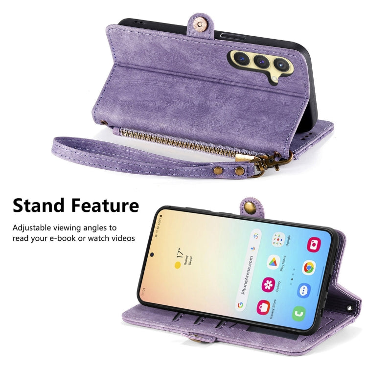 For Samsung Galaxy S25+ 5G Geometric Zipper Wallet Side Buckle Leather Phone Case(Purple) - free shipping - PMC Jewellery - Order now!