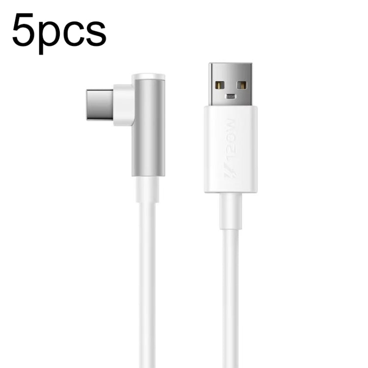 5pcs XJ-93 1m 120W USB to Type-C Elbow Fast Charging Data Cable for vivo and Other Phone(White) - USB-C & Type-C Cable by PMC TechLife | Online Shopping South Africa | PMC TechLife