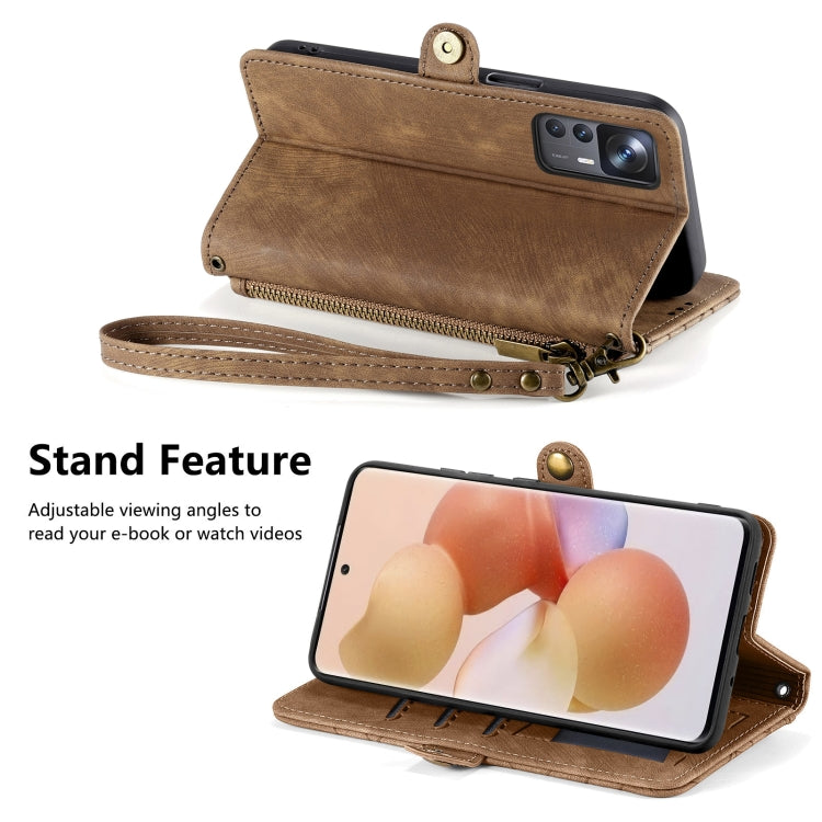 For Xiaomi 13 Pro Geometric Zipper Wallet Side Buckle Leather Phone Case(Brown) - Xiaomi Cases by PMC TechLife | Online Shopping South Africa | PMC TechLife | Buy Now Pay Later Mobicred
