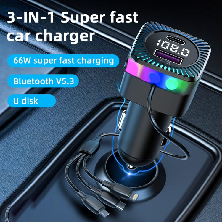 CS5 Car 3 in 1 Bluetooth 5.3 MP3 Player FM Transmitter Charger with Cable - Car Charger by PMC TechLife | Online Shopping South Africa | PMC TechLife | Buy Now Pay Later Mobicred